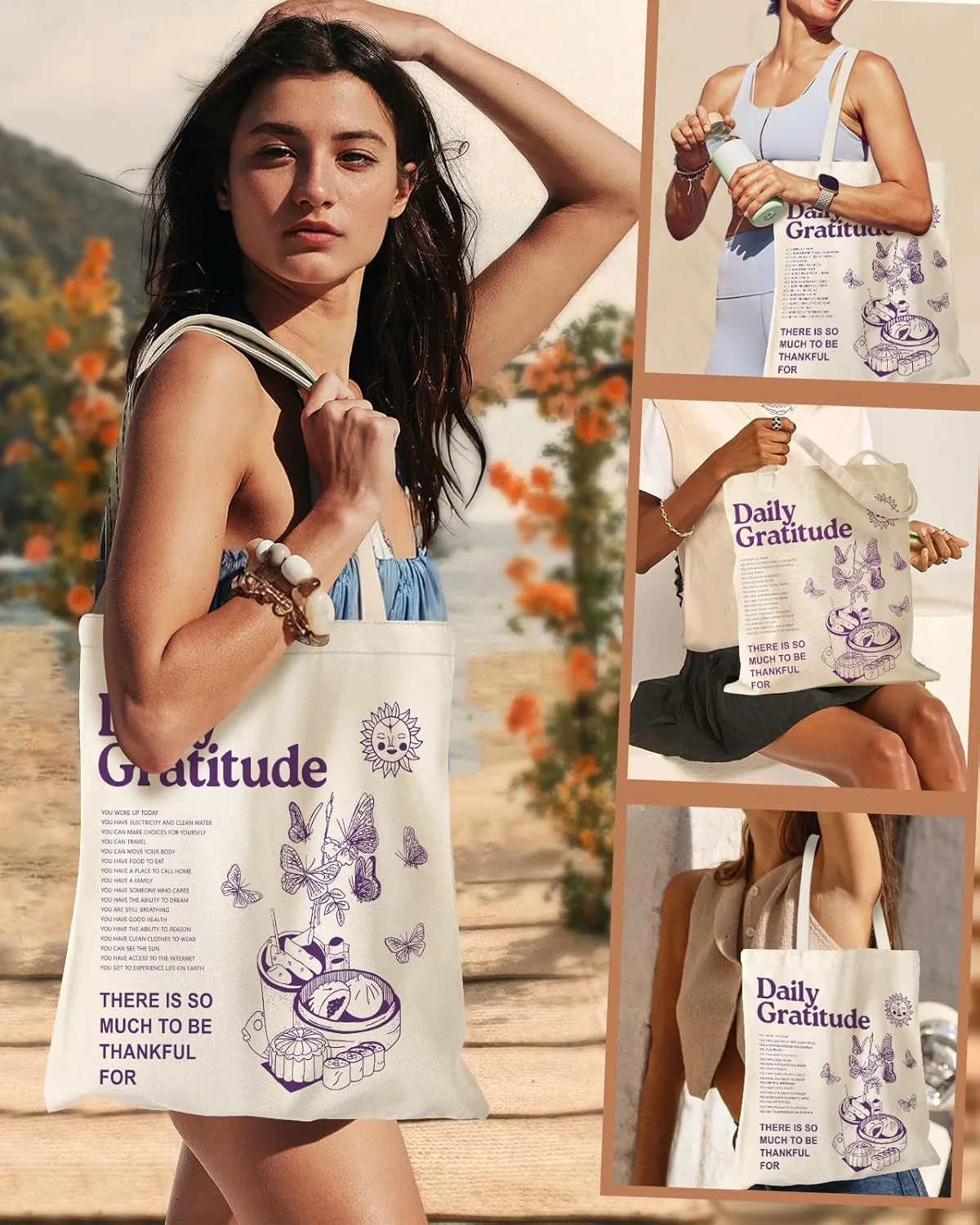 Aesthetic Canvas Tote Bag - Reusable Shoulder Tote Bag for Women Lady Casual Vacation, Shopping, Work, Gym