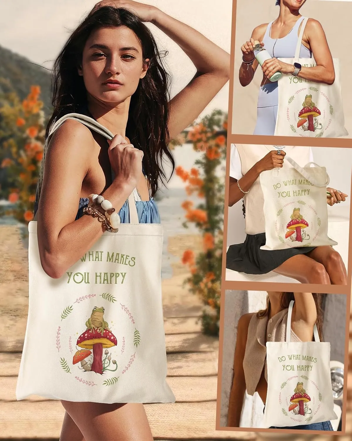 Aesthetic Canvas Tote Bag - Reusable Shoulder Tote Bag for Women Lady Casual Vacation, Shopping, Work, Gym