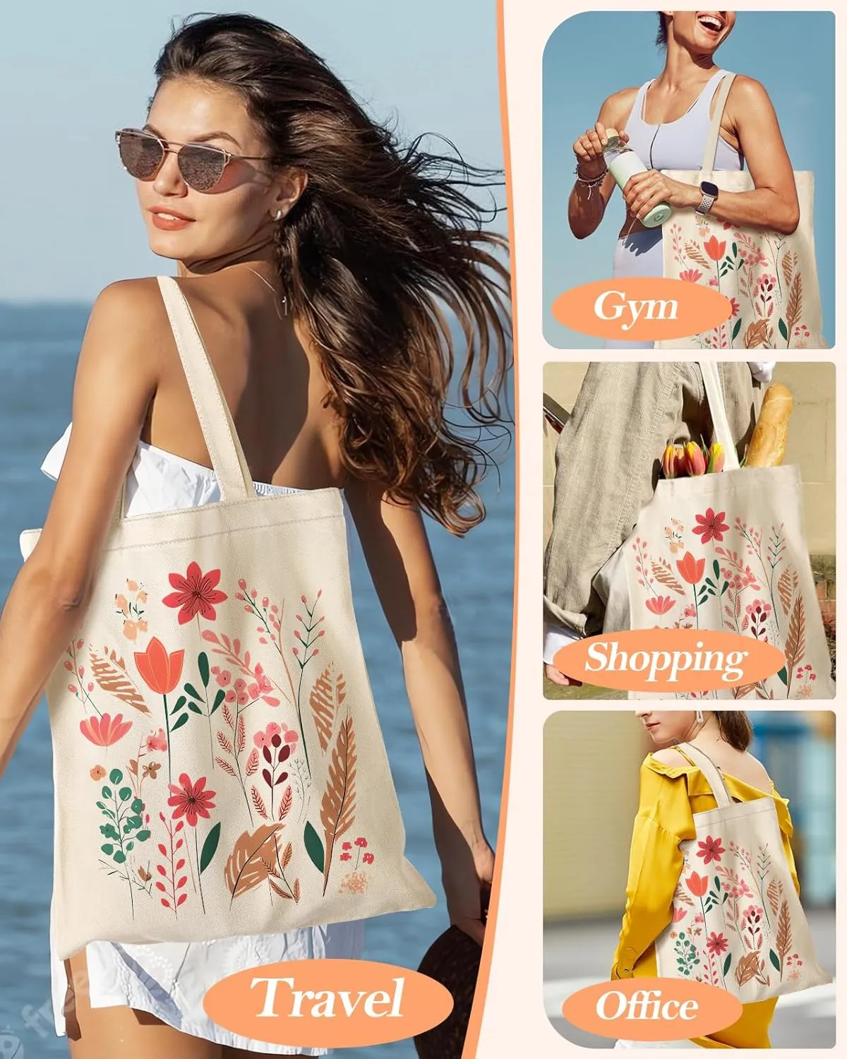 Aesthetic Canvas Tote Bag with Inner Pocket for Women, Cloth Cotton Totes Bag with Pattern for Shopping, Gym