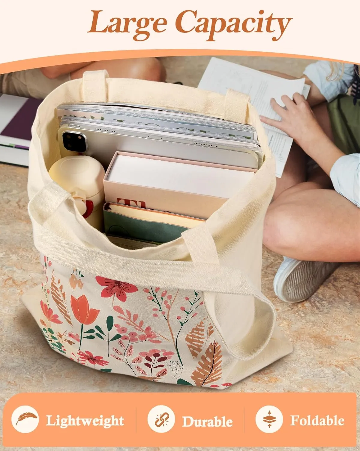 Aesthetic Canvas Tote Bag with Inner Pocket for Women, Cloth Cotton Totes Bag with Pattern for Shopping, Gym