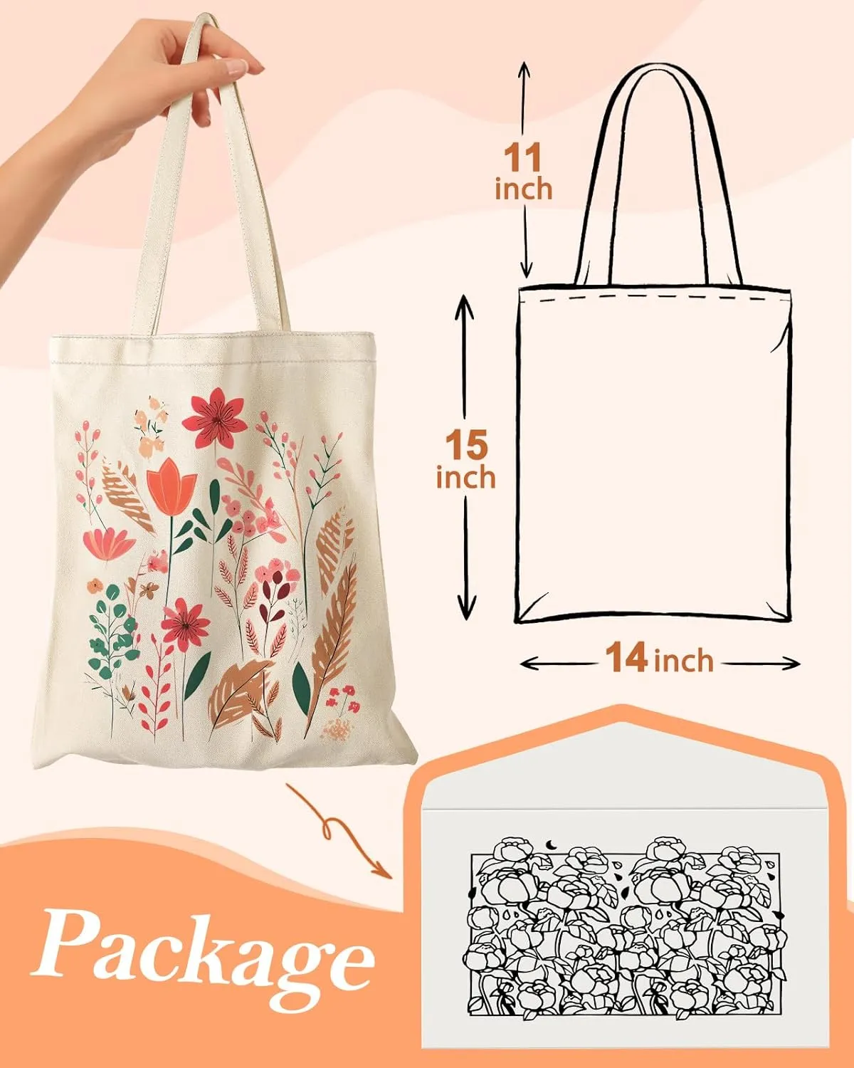 Aesthetic Canvas Tote Bag with Inner Pocket for Women, Cloth Cotton Totes Bag with Pattern for Shopping, Gym