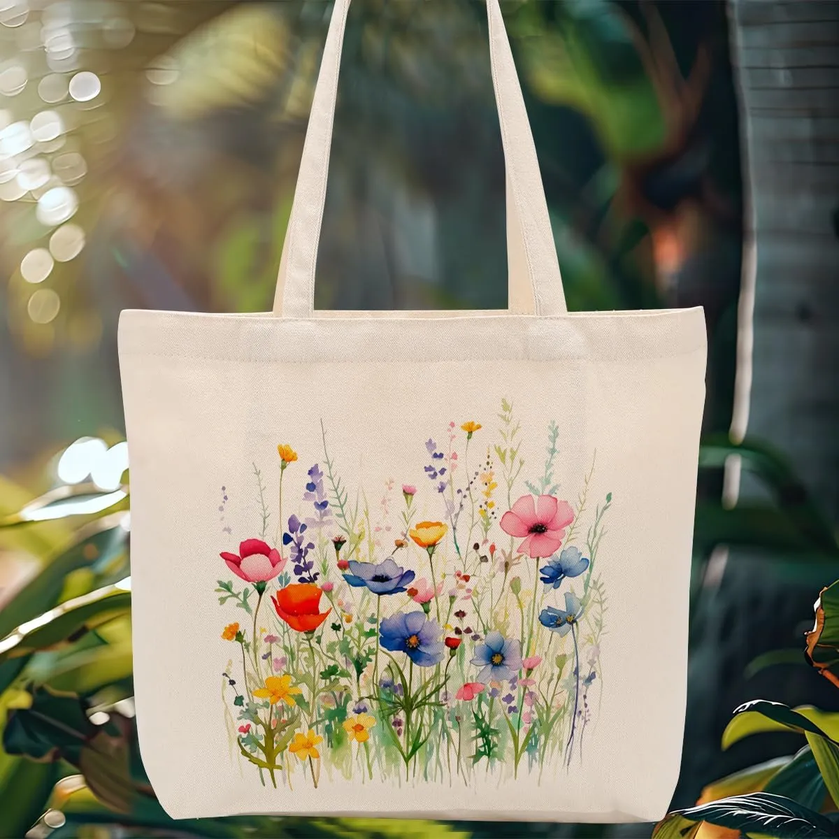 Aesthetic Floral Canvas Tote Bag for Women with Pocket, Tote Bags for Grocery Shopping Work Gym Christmas Birthday