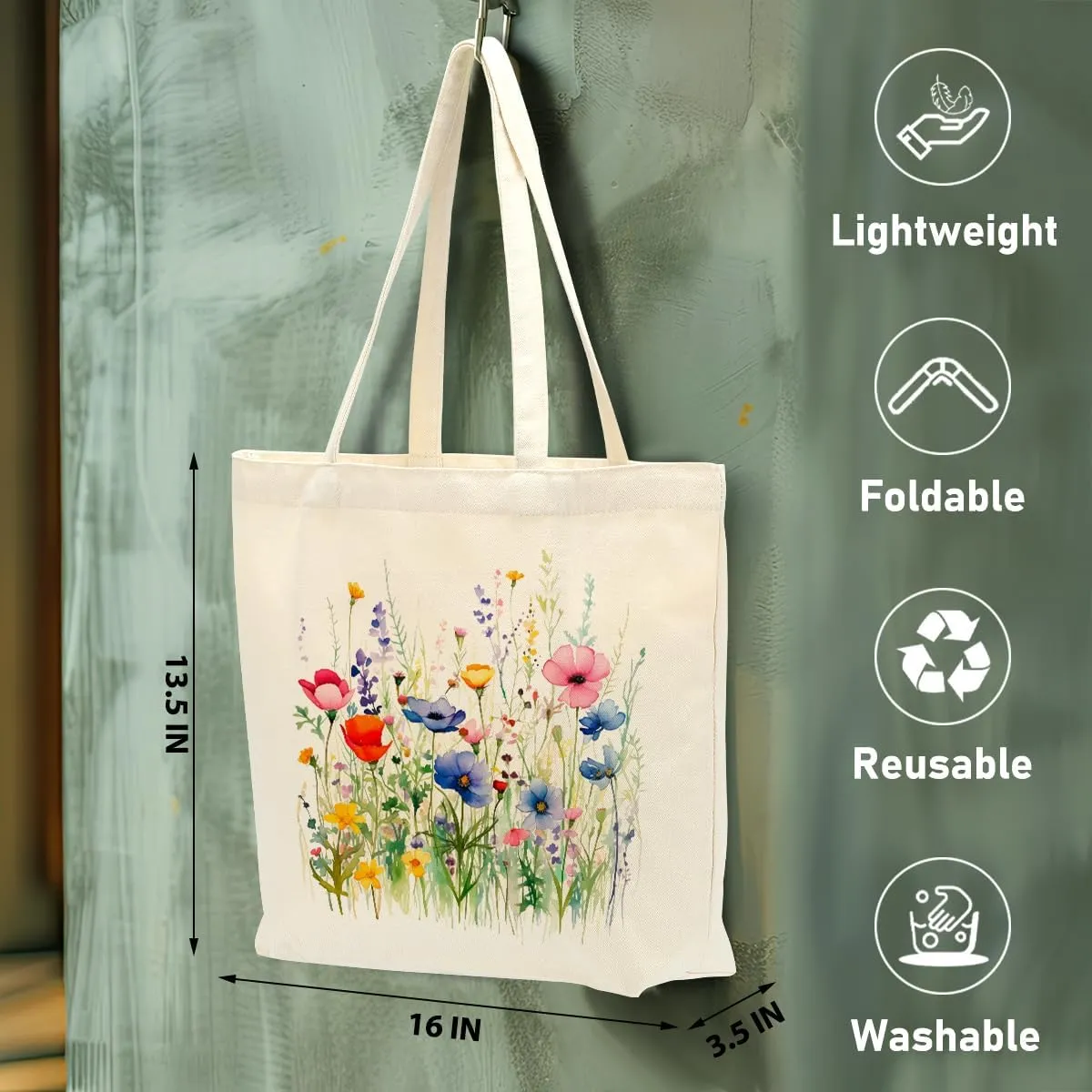 Aesthetic Floral Canvas Tote Bag for Women with Pocket, Tote Bags for Grocery Shopping Work Gym Christmas Birthday