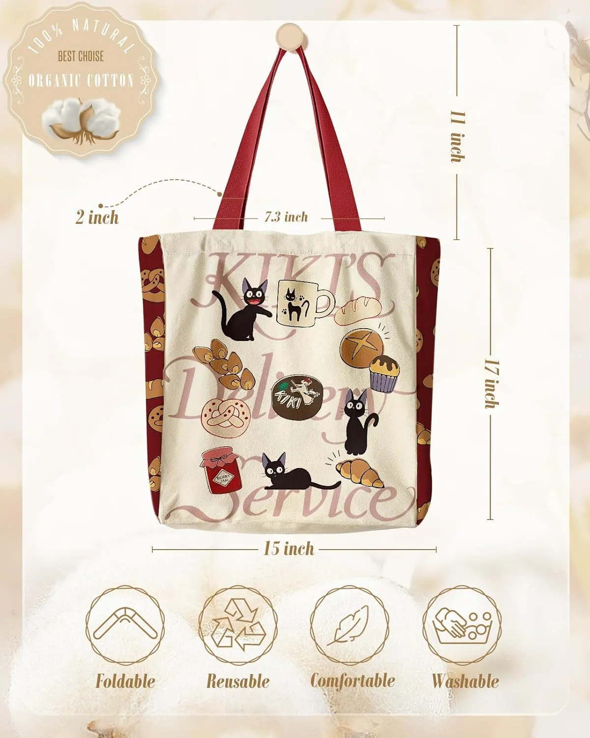 Aesthetic Heavy Canvas Tote Bag - with Pocket for Women Large Size 14''×16''×3.5'' Cloth Cotton Bags for Shopping