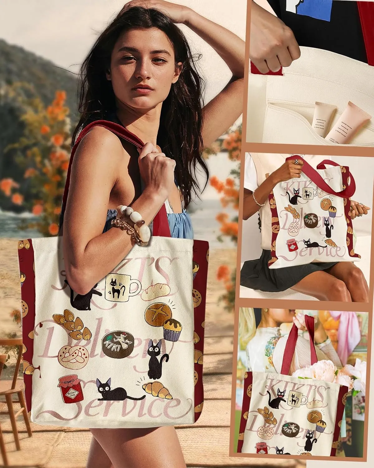 Aesthetic Heavy Canvas Tote Bag - with Pocket for Women Large Size 14''×16''×3.5'' Cloth Cotton Bags for Shopping
