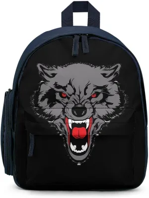 Aggressiveness of Wolf Simple Backpack Lightweight Cute Printing Shoulder Bag Family Travel Blue-style