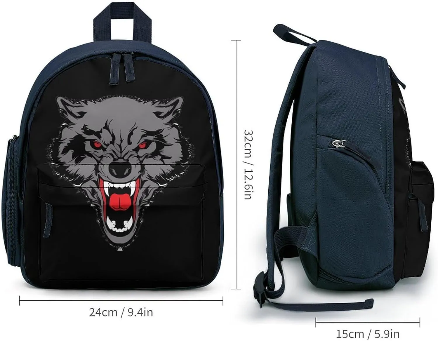 Aggressiveness of Wolf Simple Backpack Lightweight Cute Printing Shoulder Bag Family Travel Blue-style