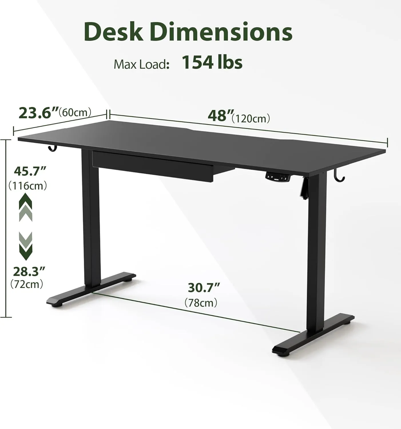Agilestic Electric Standing Desk with Integrated Drawer, Height Adjustable Desk, Ergonomic Rising 48"x24" Wooden Desk, Sit-Stand Workstation with Memory Presets for Work Home Office, Black
