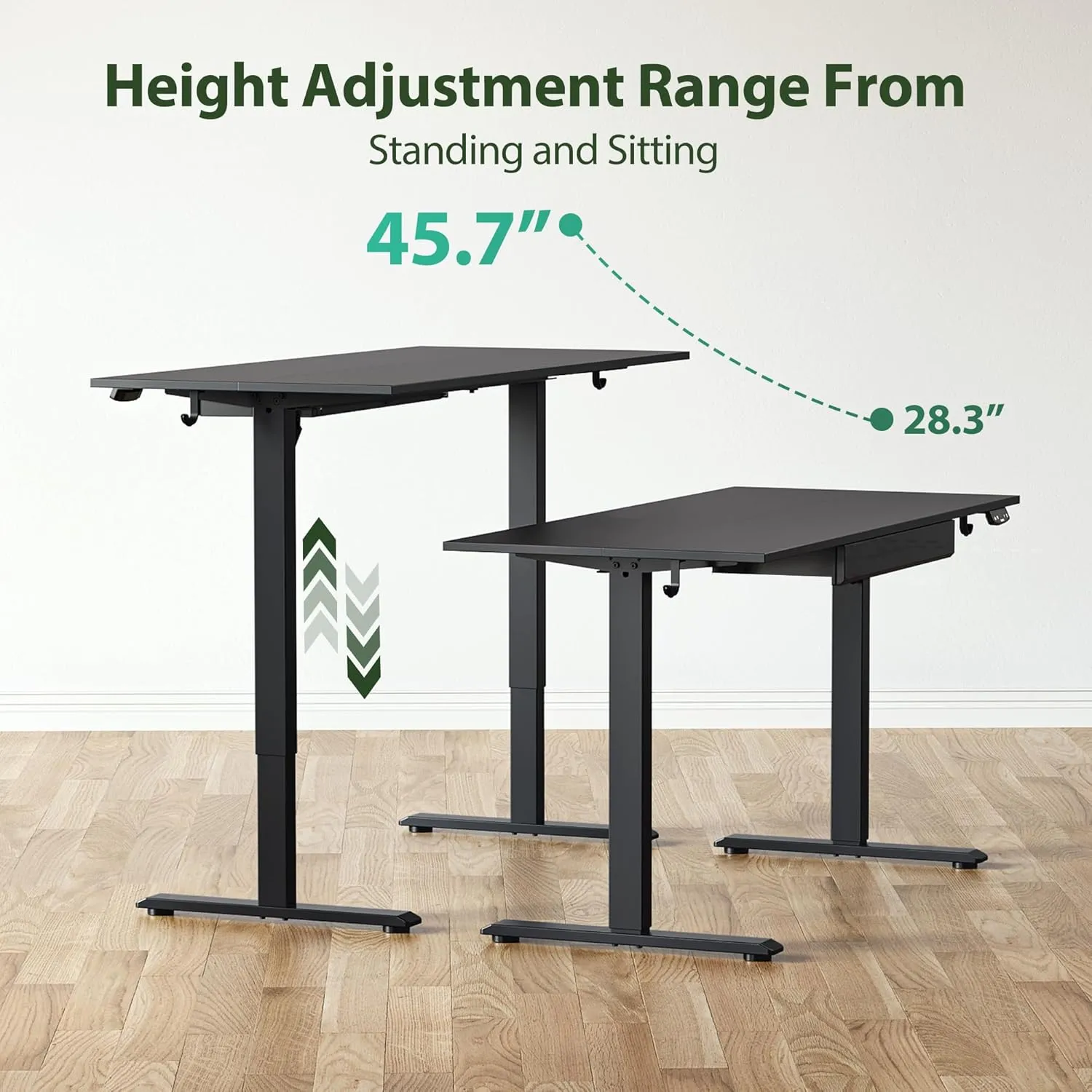 Agilestic Electric Standing Desk with Integrated Drawer, Height Adjustable Desk, Ergonomic Rising 48"x24" Wooden Desk, Sit-Stand Workstation with Memory Presets for Work Home Office, Black