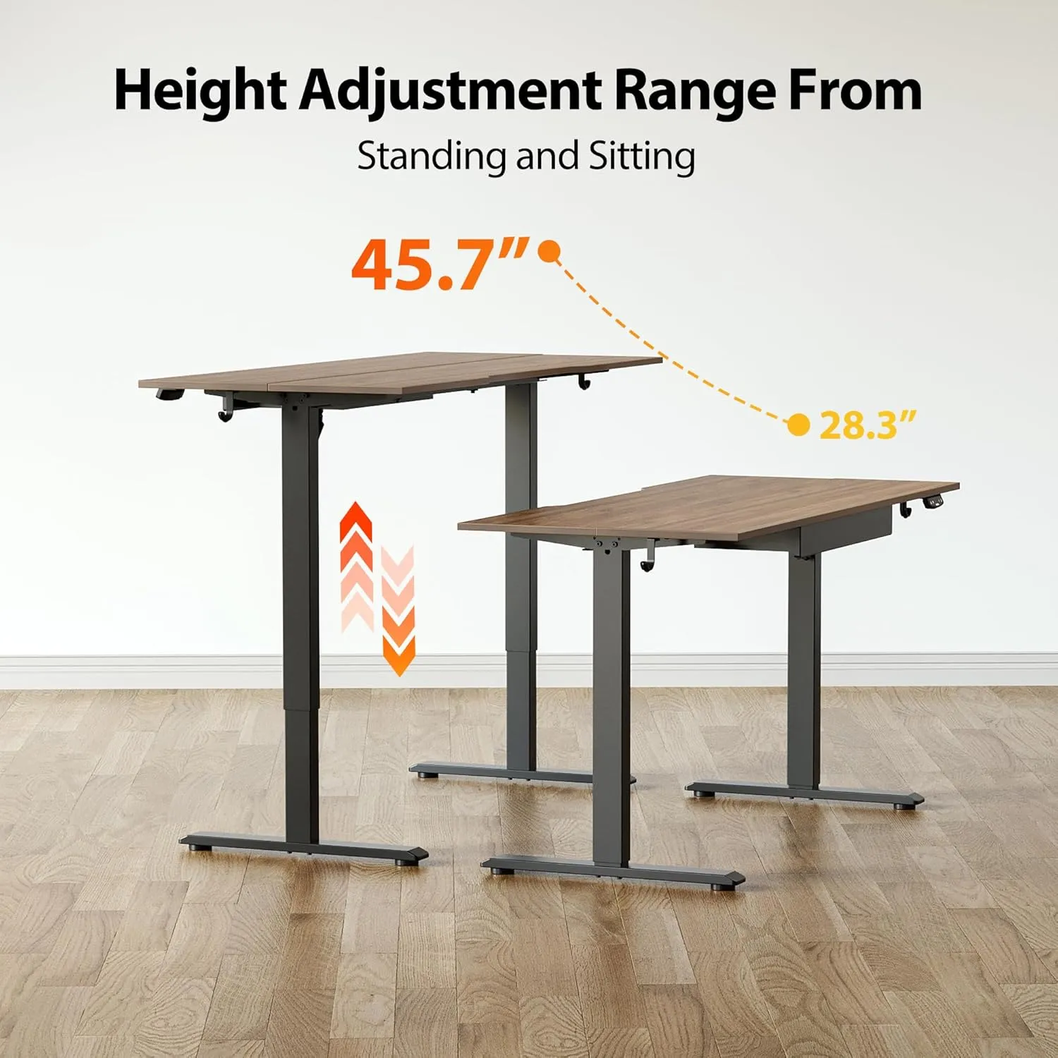 Agilestic Electric Standing Desk with Integrated Drawer, Height Adjustable Desk, Ergonomic Rising 48"x24" Wooden Desk, Sit-Stand Workstation with Memory Presets for Work Home Office, Walnut