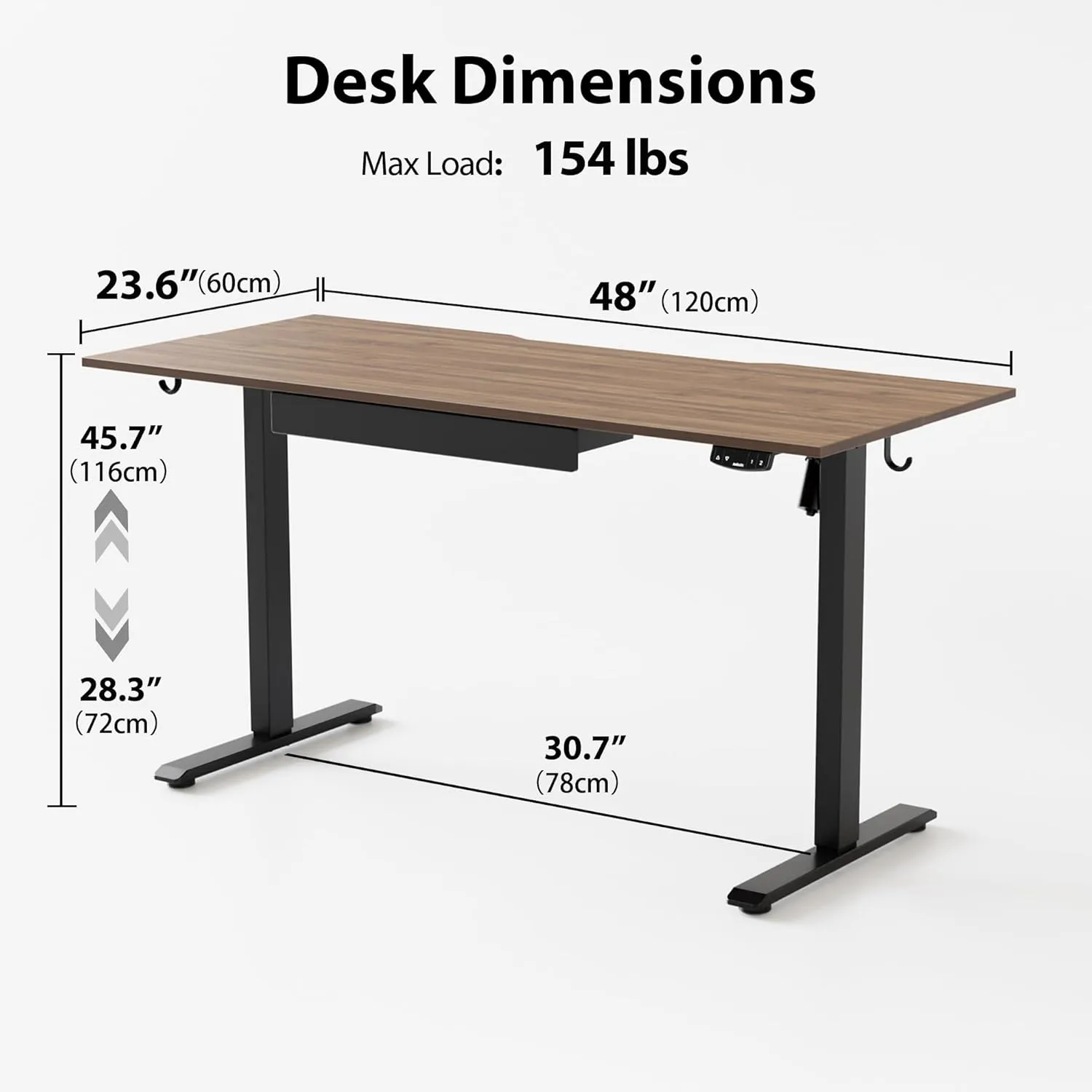 Agilestic Electric Standing Desk with Integrated Drawer, Height Adjustable Desk, Ergonomic Rising 48"x24" Wooden Desk, Sit-Stand Workstation with Memory Presets for Work Home Office, Walnut