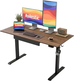 Agilestic Electric Standing Desk with Integrated Drawer, Height Adjustable Desk, Ergonomic Rising 48"x24" Wooden Desk, Sit-Stand Workstation with Memory Presets for Work Home Office, Walnut