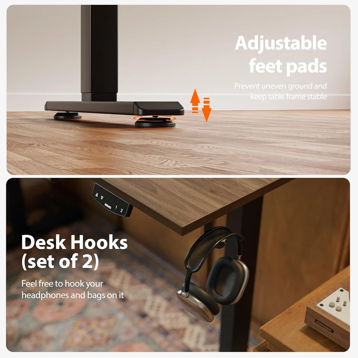 Agilestic Electric Standing Desk with Integrated Drawer, Height Adjustable Desk, Ergonomic Rising 48"x24" Wooden Desk, Sit-Stand Workstation with Memory Presets for Work Home Office, Walnut