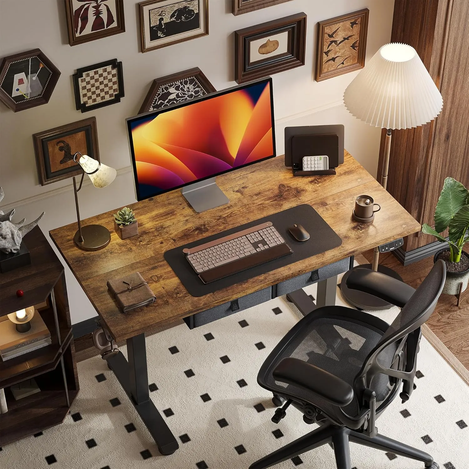 Agilestic Height Adjustable Desk with 2 Drawers, 55 x 24 Inches Electric Standing Desk, Stand up Computer Table with Memory Preset, for Work Office Home, Dark Brown