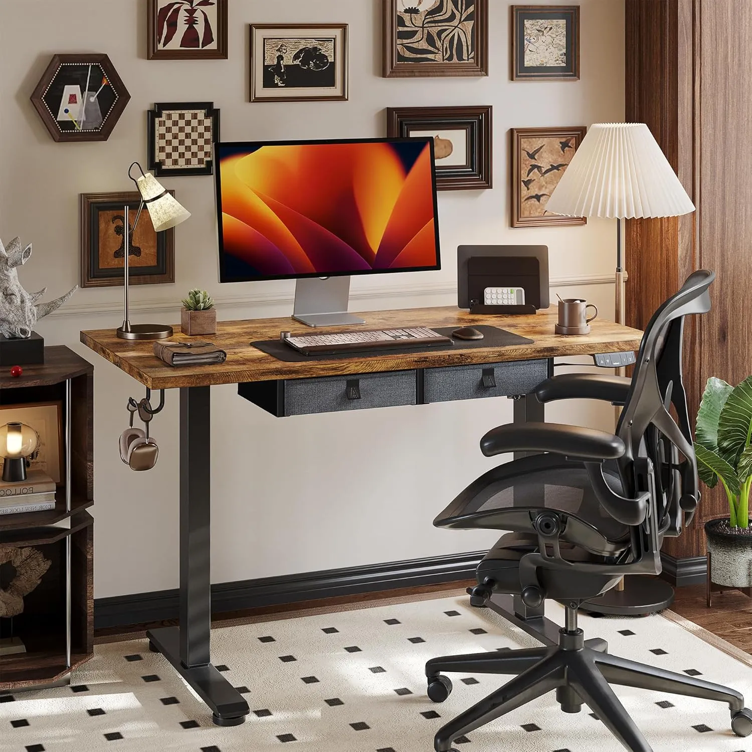 Agilestic Height Adjustable Desk with 2 Drawers, 55 x 24 Inches Electric Standing Desk, Stand up Computer Table with Memory Preset, for Work Office Home, Dark Brown