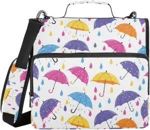 ALAZA Umbrella Raindrop Zipper Binder Bag 3 Ring Binder Large Capacity 1.5 Inch Multi-Pockets Organizer with Shoulder Strap and Handle for School Office Supplies
