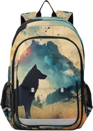 ALAZA Wolf Mountain Grassland School Backpacks for Girls Boys Kids Middle High Schoolbag Lightweight Bookbag Large Capacity Multiple Pockets Laptop Backpack for Women Men