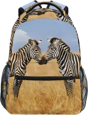 ALAZA Zebras Standing Face To Face Kid's Shool Backpack for Girls Boys,Laptop Travel Backpack for Elementary Middle School Bag Teenagers Bookbag with Comfy Shoulder Starp,16.9" H