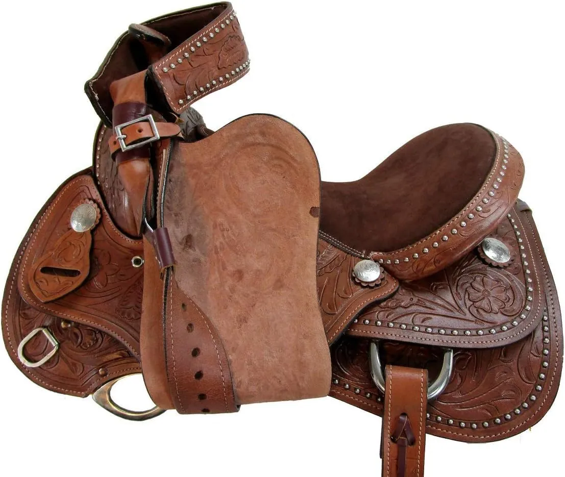 All Natural Western Leather Horse Saddle Comfy Seat Leather Flex Tree Trail & Pleasure Racing Hand Tooled Premium American Saddle Horse Work in Size 10" to 18" inches Seat Available