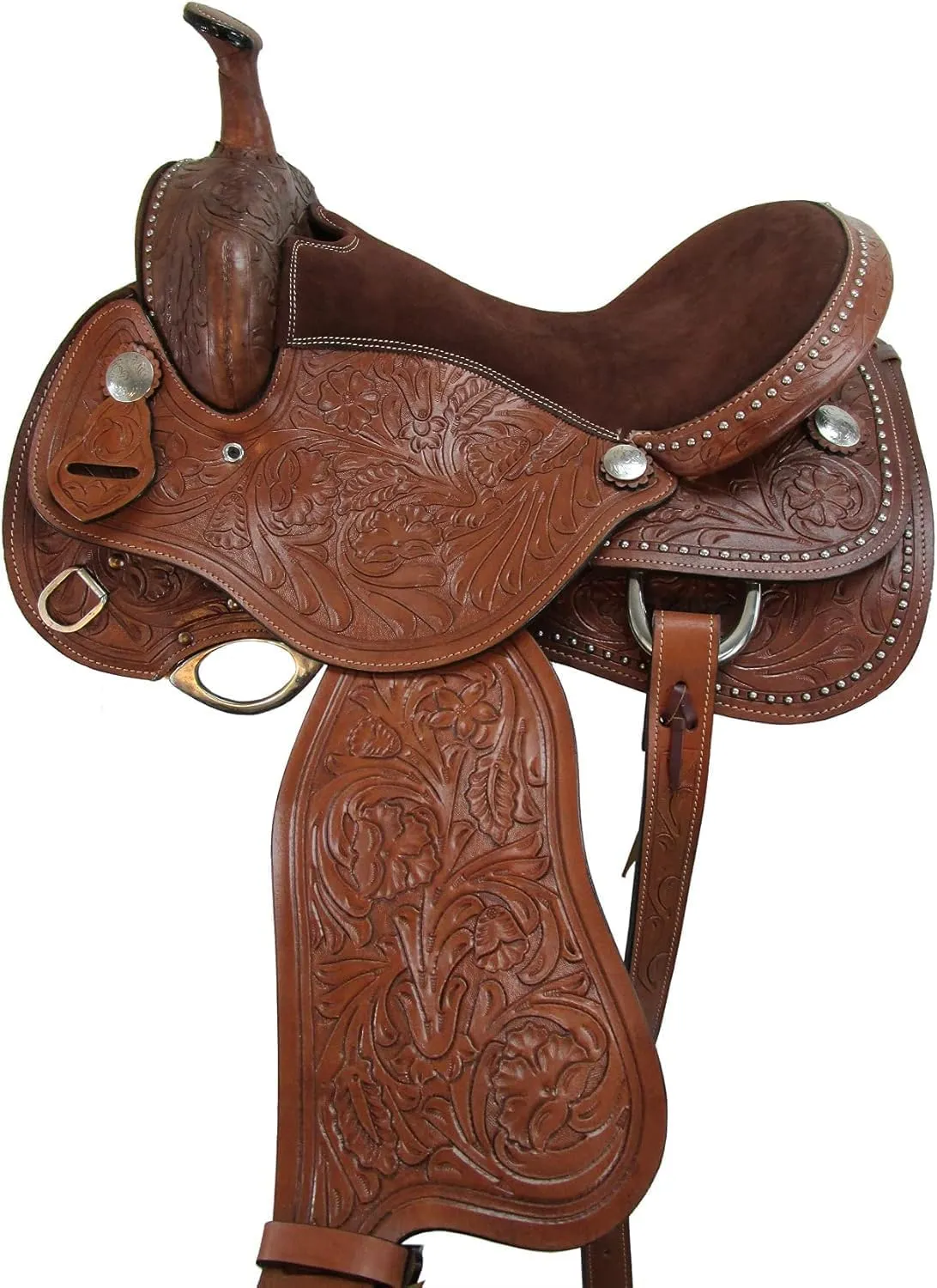 All Natural Western Leather Horse Saddle Comfy Seat Leather Flex Tree Trail & Pleasure Racing Hand Tooled Premium American Saddle Horse Work in Size 10" to 18" inches Seat Available