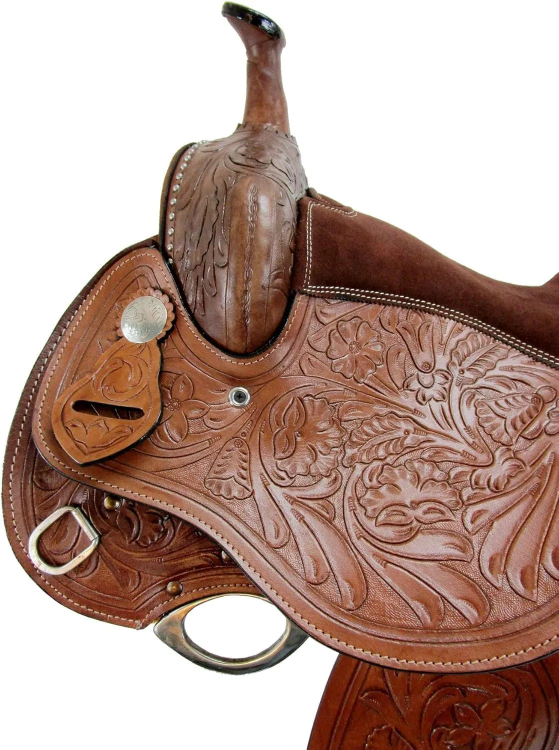 All Natural Western Leather Horse Saddle Comfy Seat Leather Flex Tree Trail & Pleasure Racing Hand Tooled Premium American Saddle Horse Work in Size 10" to 18" inches Seat Available