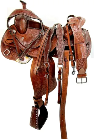 All Natural Western Leather Horse Saddle Comfy Seat Leather Flex Tree Trail & Pleasure Racing Hand Tooled Premium American Saddle Horse Work in Size 10" to 18" inches Seat Available