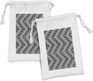 Ambesonne Abstract Fabric Pouch Set of 2, Concentric Train Rail Like Squares Motif Repetition in Monochromatic Art, Small Drawstring Bag for Toiletries Masks and Favors, 9" x 6", Charcoal Grey White
