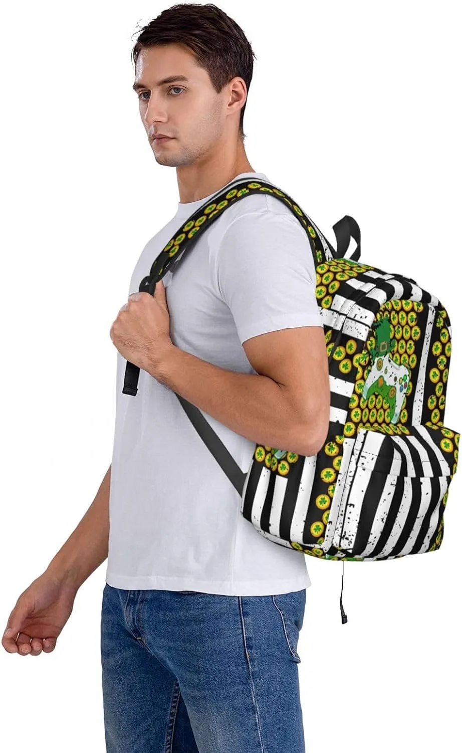 American Flag Shamrocks St.Patrick's Day Games Controller Backpack Casual Laptop Backpack Large Capacity Double Shoulder Bag Travel Daypack For Women Men