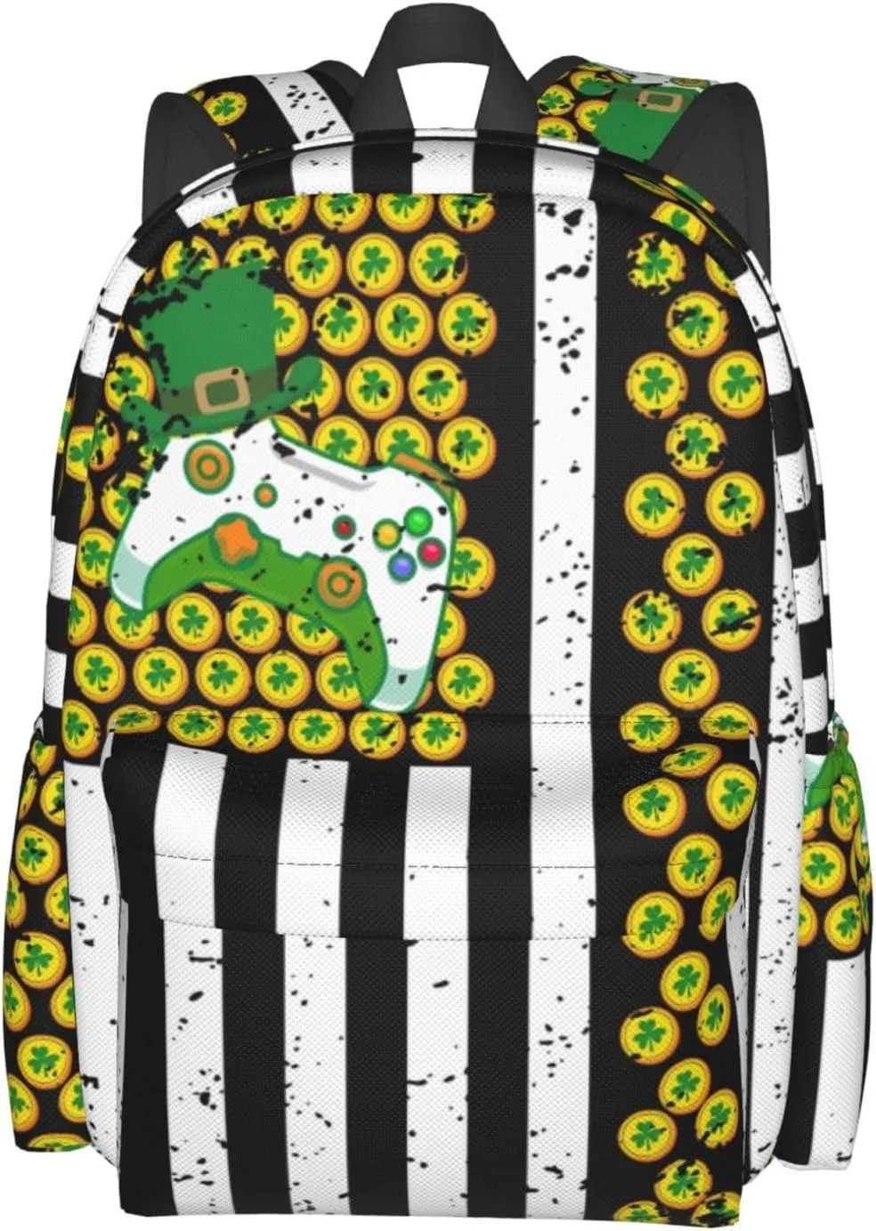 American Flag Shamrocks St.Patrick's Day Games Controller Backpack Casual Laptop Backpack Large Capacity Double Shoulder Bag Travel Daypack For Women Men