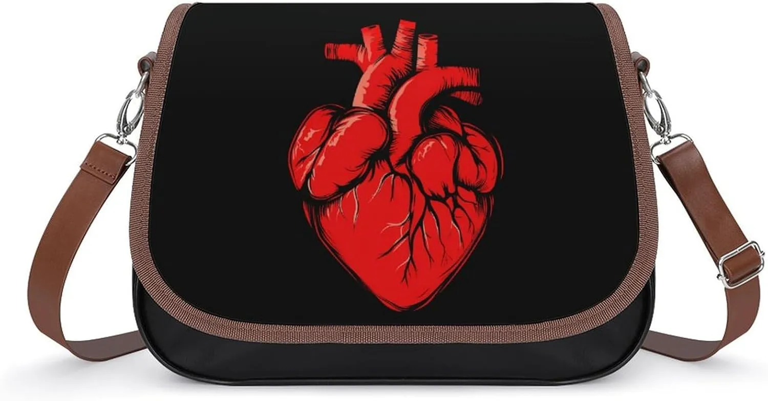 Anatomical Heart Spreading Crossbody Bags for Women Leather Tote Bag Handbag Purse for Work Travel