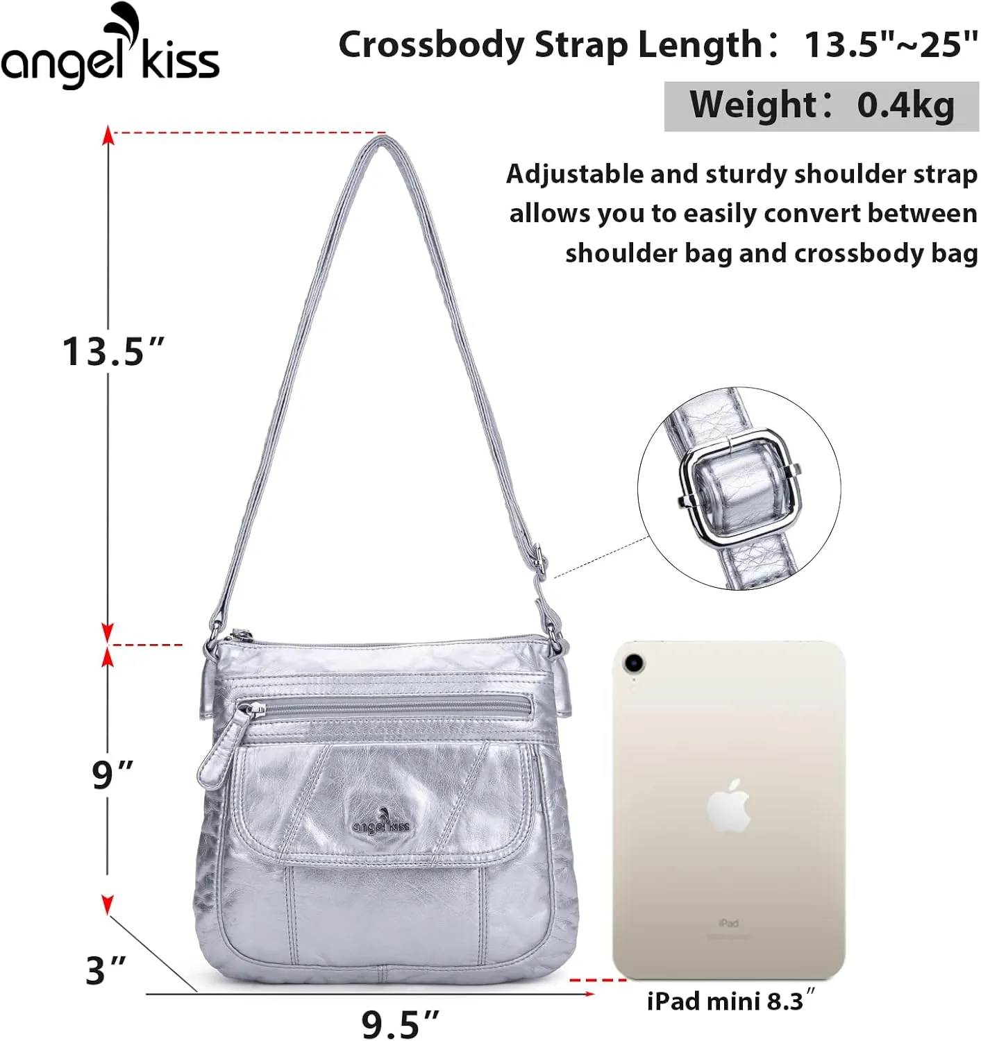 Angelkiss Small Womens Crossbody Bag Leather Shoulder Purse for Women Hobo Bag with Adjustable Shoulder Strap