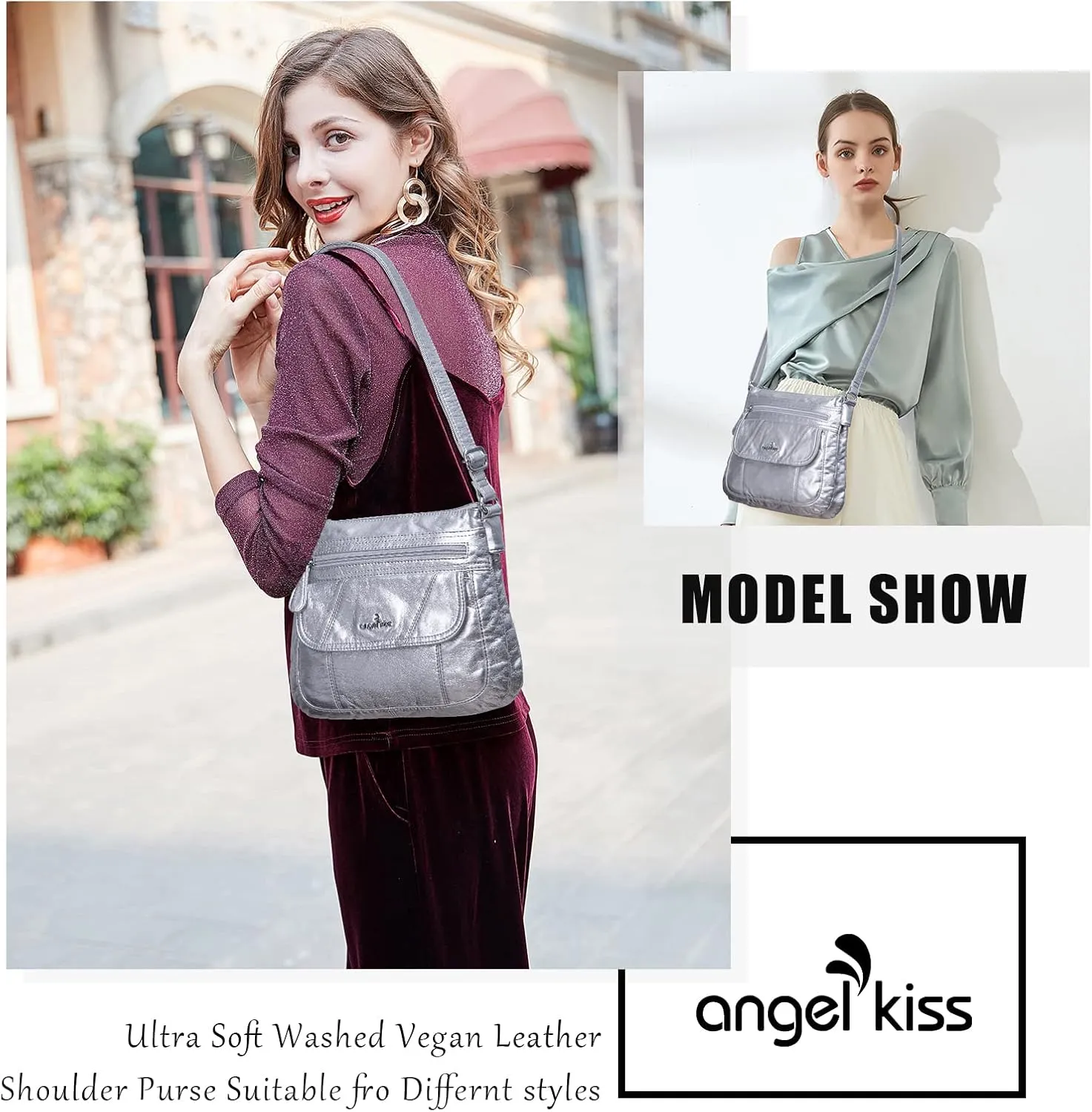 Angelkiss Small Womens Crossbody Bag Leather Shoulder Purse for Women Hobo Bag with Adjustable Shoulder Strap