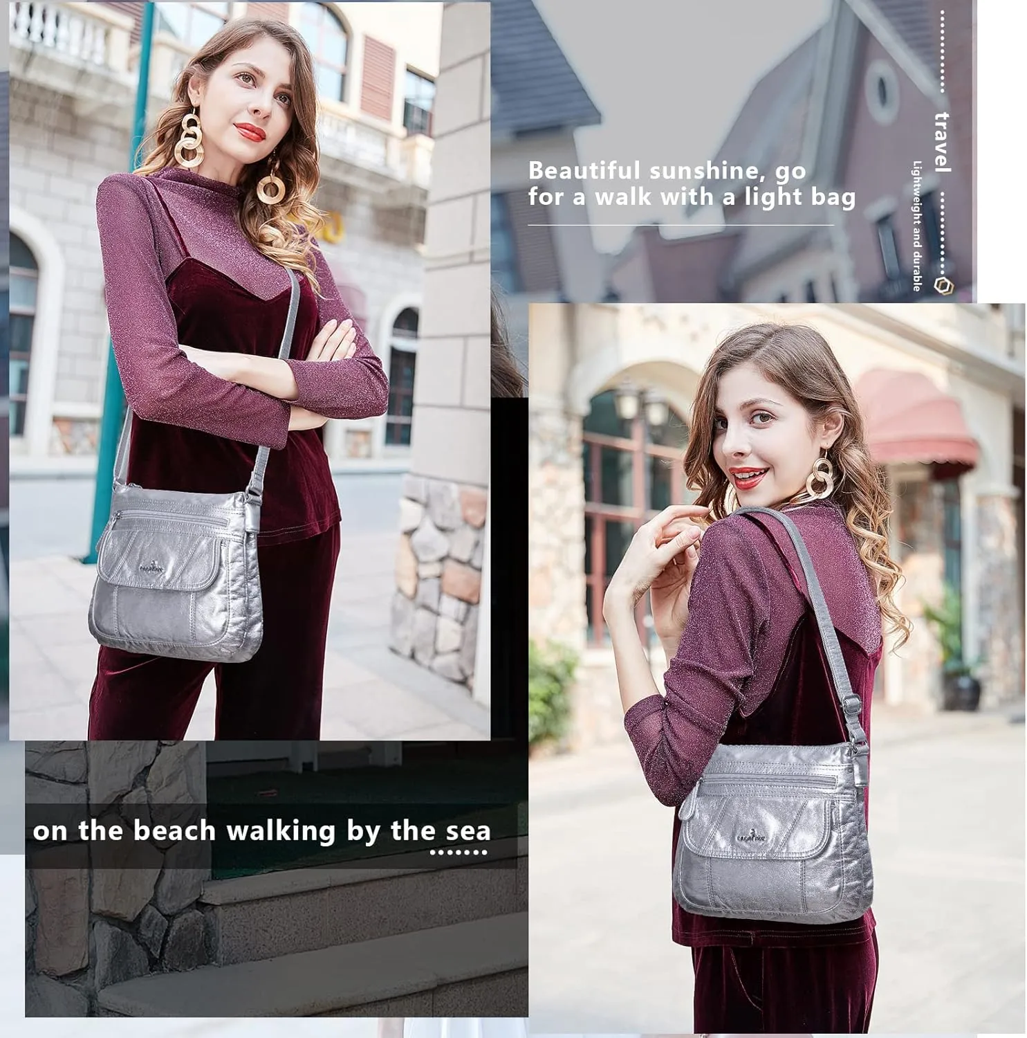 Angelkiss Small Womens Crossbody Bag Leather Shoulder Purse for Women Hobo Bag with Adjustable Shoulder Strap