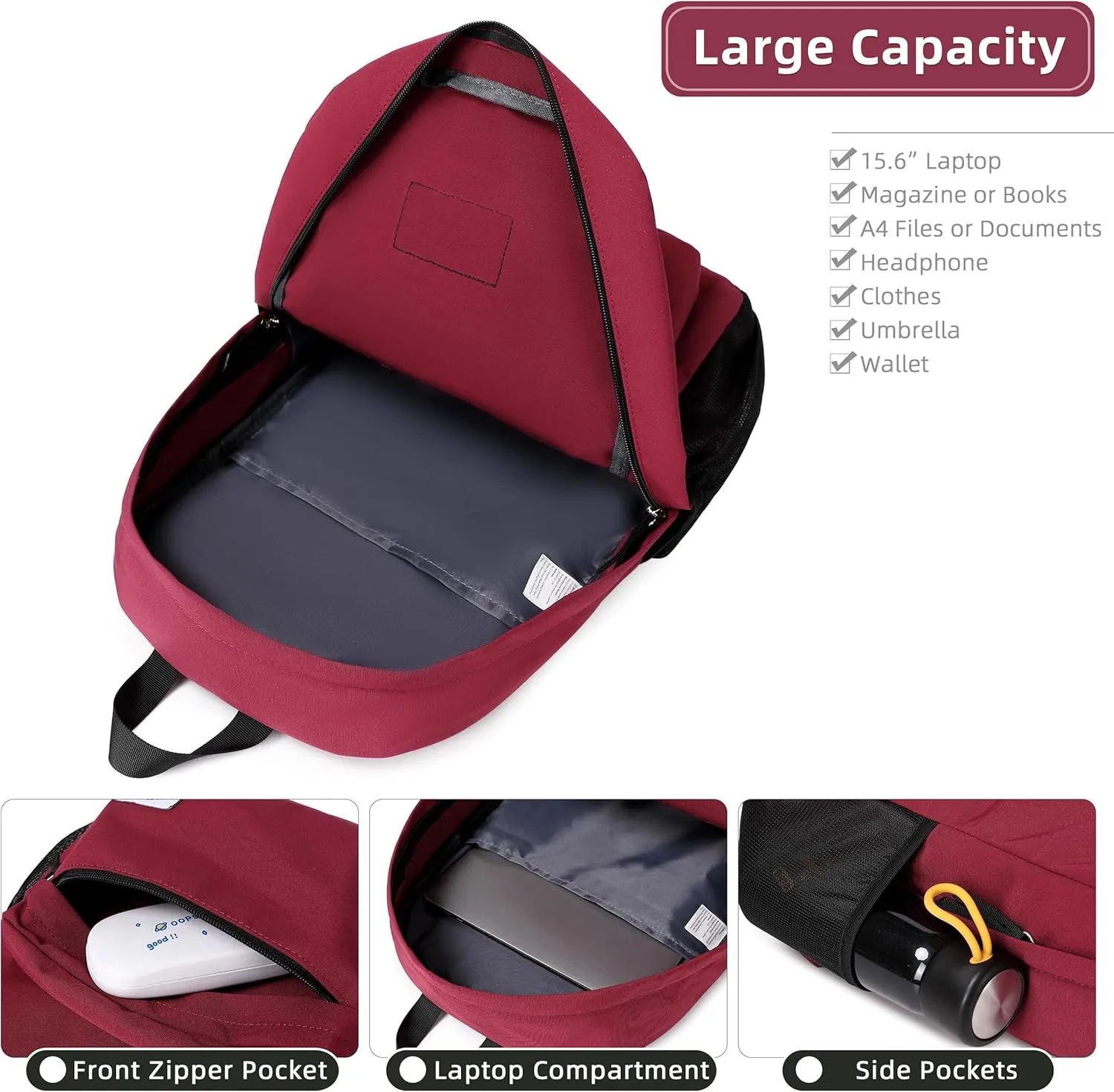 AO ALI VICTORY Backpack for Women Men 17 Inch Laptop Back Pack Large College Bookbag Kids Elementary Middle High School Bag for Girls Boys Teens Students Travel Work Backpacks Casual Daypack Red
