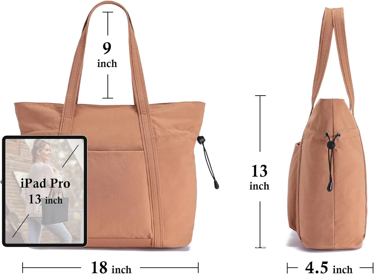 AOCINA 16L Tote Bag for Women Work with Zipper Womens Casual Shoulder Bags for Gym Beach Travel Shopping
