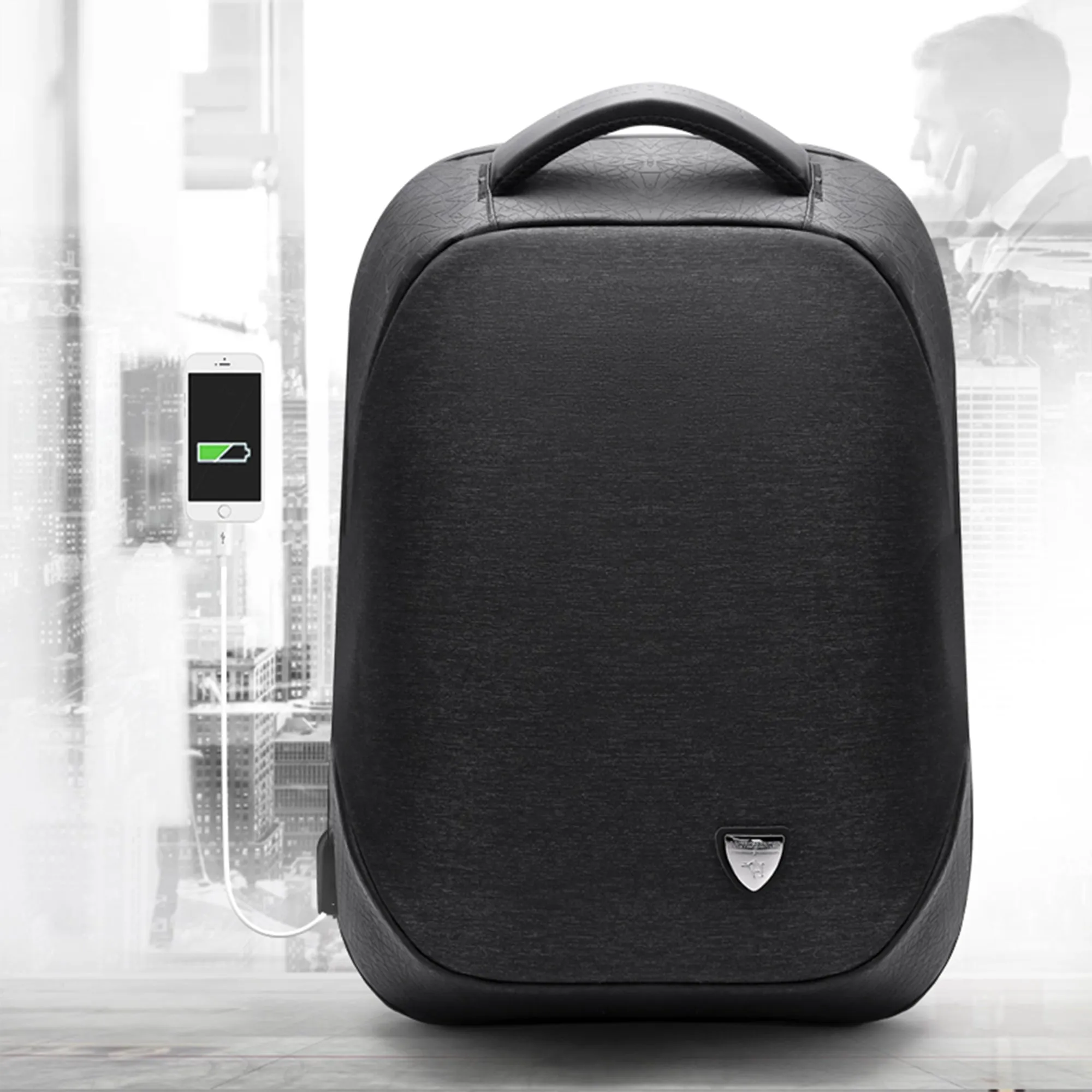 ARCTIC HUNTER SEMI HARD DURABLE POLYESTER TRAVEL BACKPACK 15.6” TSA FRIENDLY OPENING WITH BUILT IN USB PORT, B00193