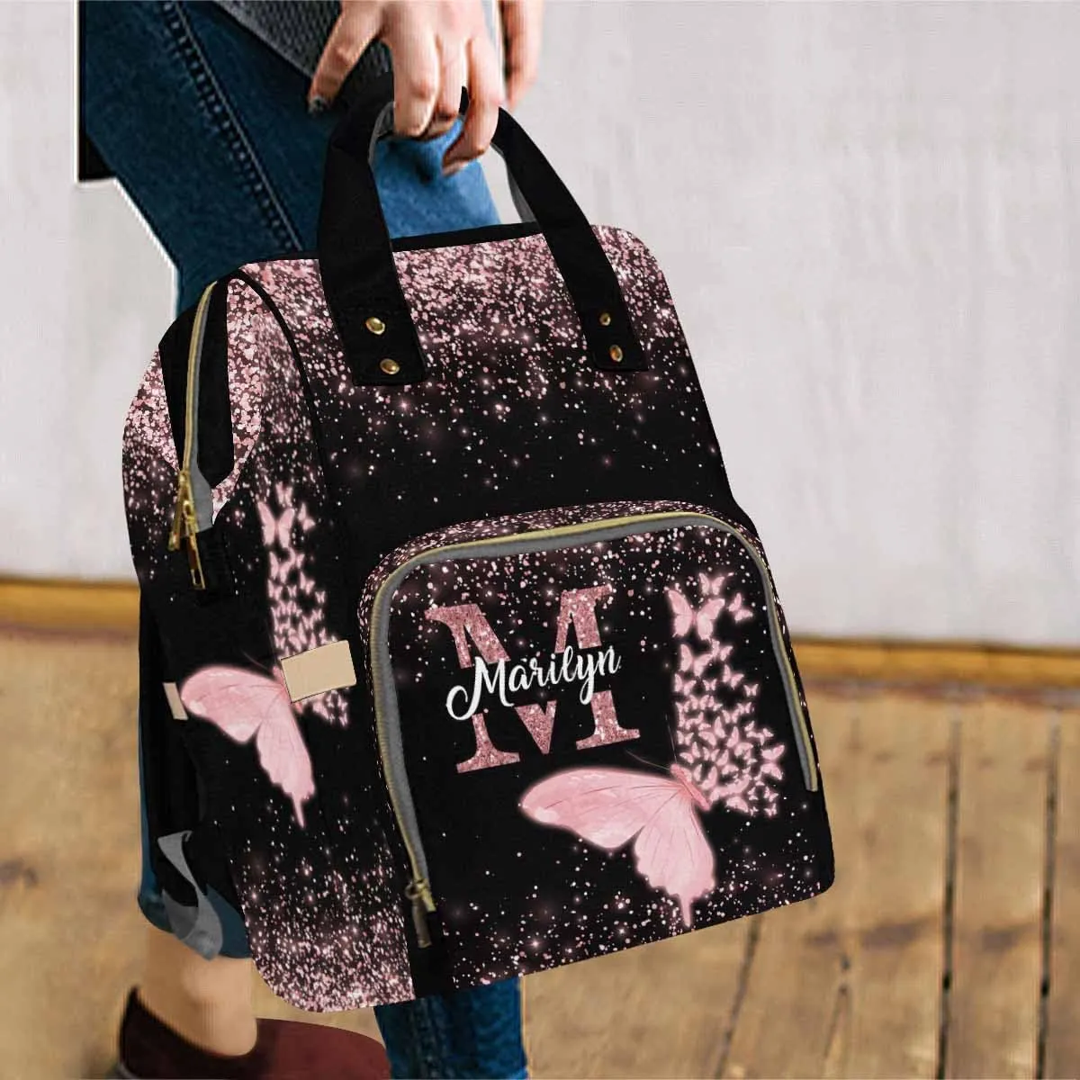 Artsadd Custom Diaper Bags for Prince, Personalized Diaper Bag Butterfly Customized Mommy Diaper Bags Shoulder Bag Casual Daypack Bag for Mom Women Mother's Day