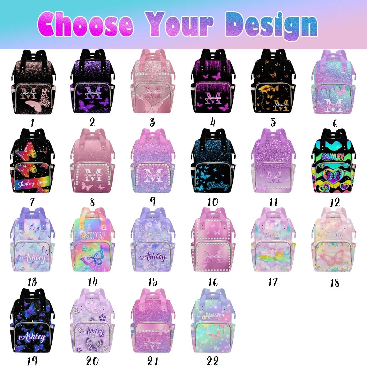 Artsadd Custom Diaper Bags for Prince, Personalized Diaper Bag Butterfly Customized Mommy Diaper Bags Shoulder Bag Casual Daypack Bag for Mom Women Mother's Day
