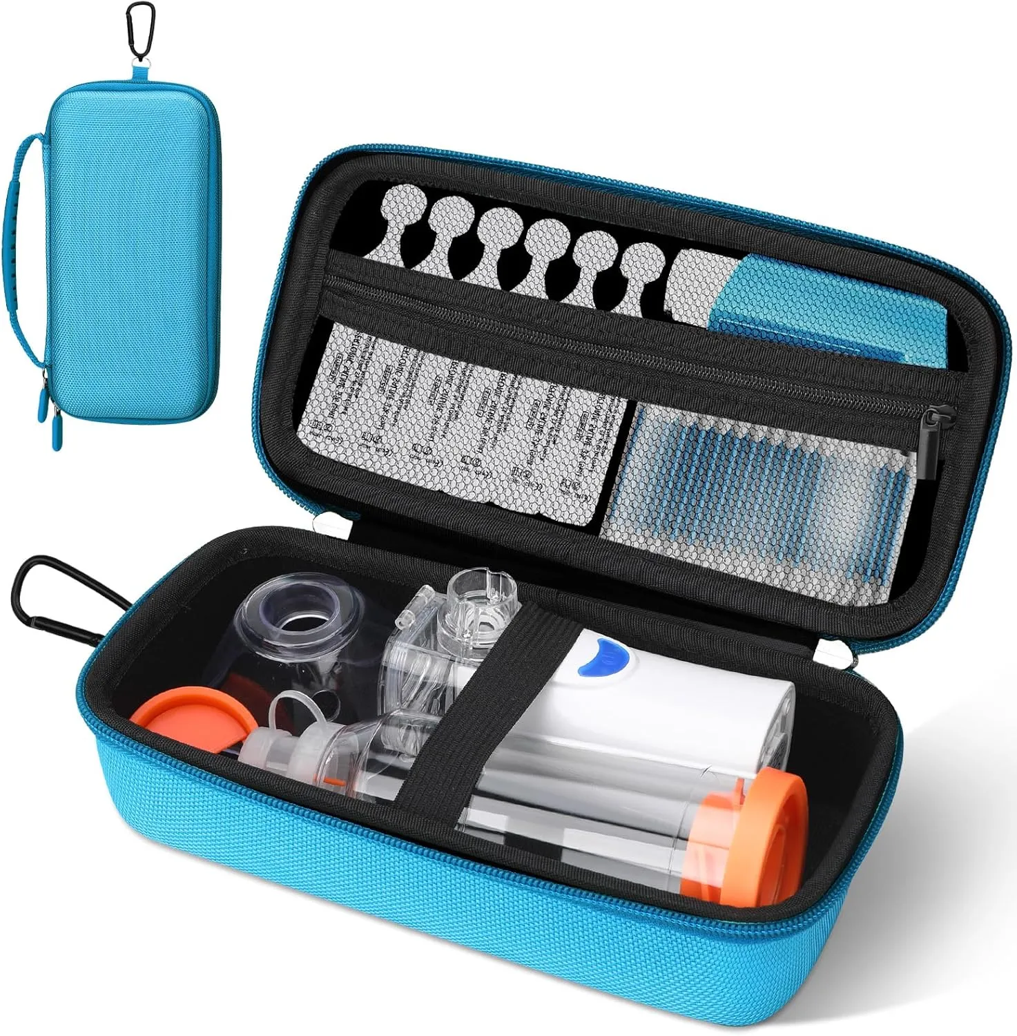 Asthma Inhaler & Nebulizer Travel Case - Waterproof Organizer with Mesh Pockets | Lightweight Medical Bag for Adults/Kids (Case Only, Blue)
