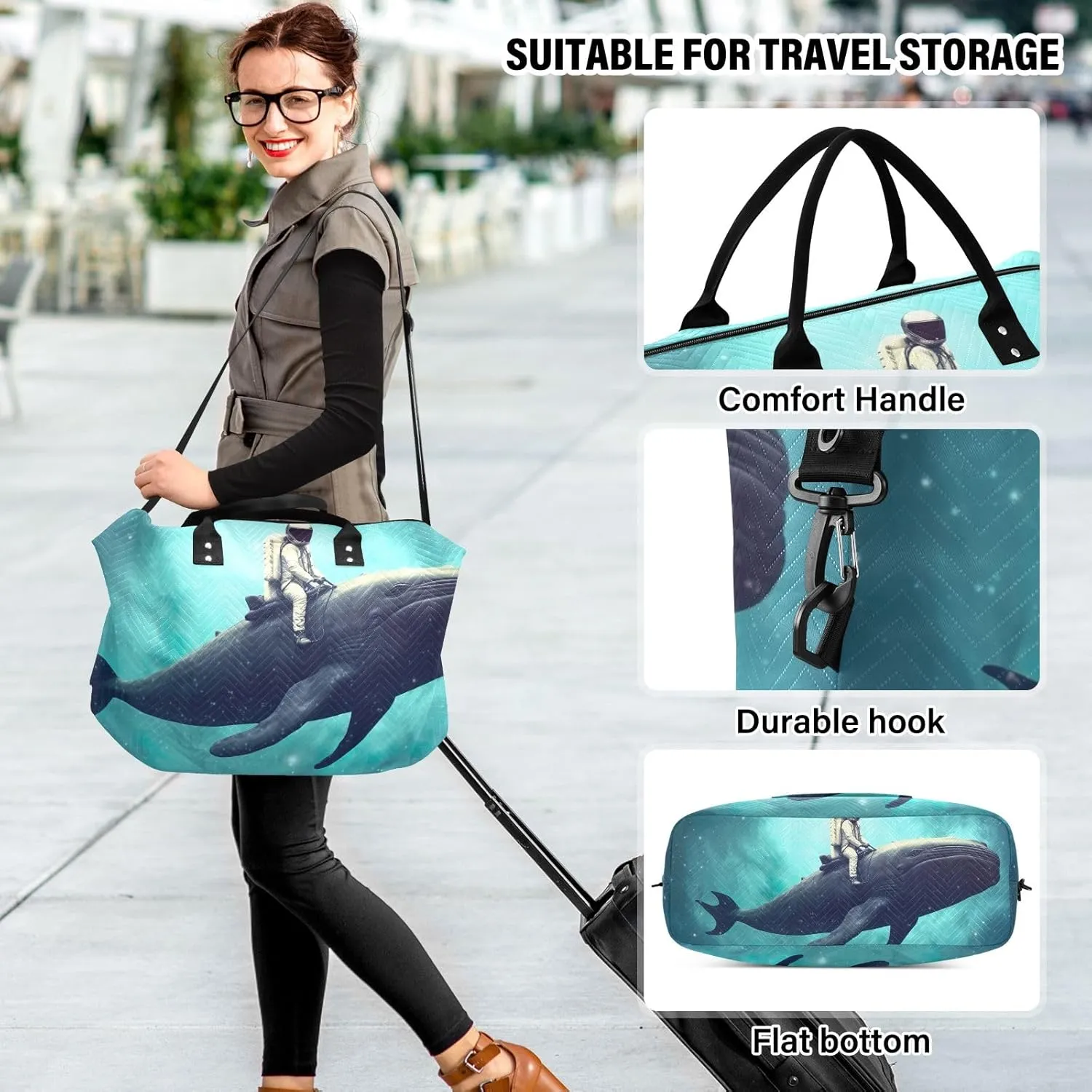 Astronaut Riding Whale Tote Duffel Bag Men Duffle Bags Travel Men Gym Bag Mens Overnight Bag Weekender