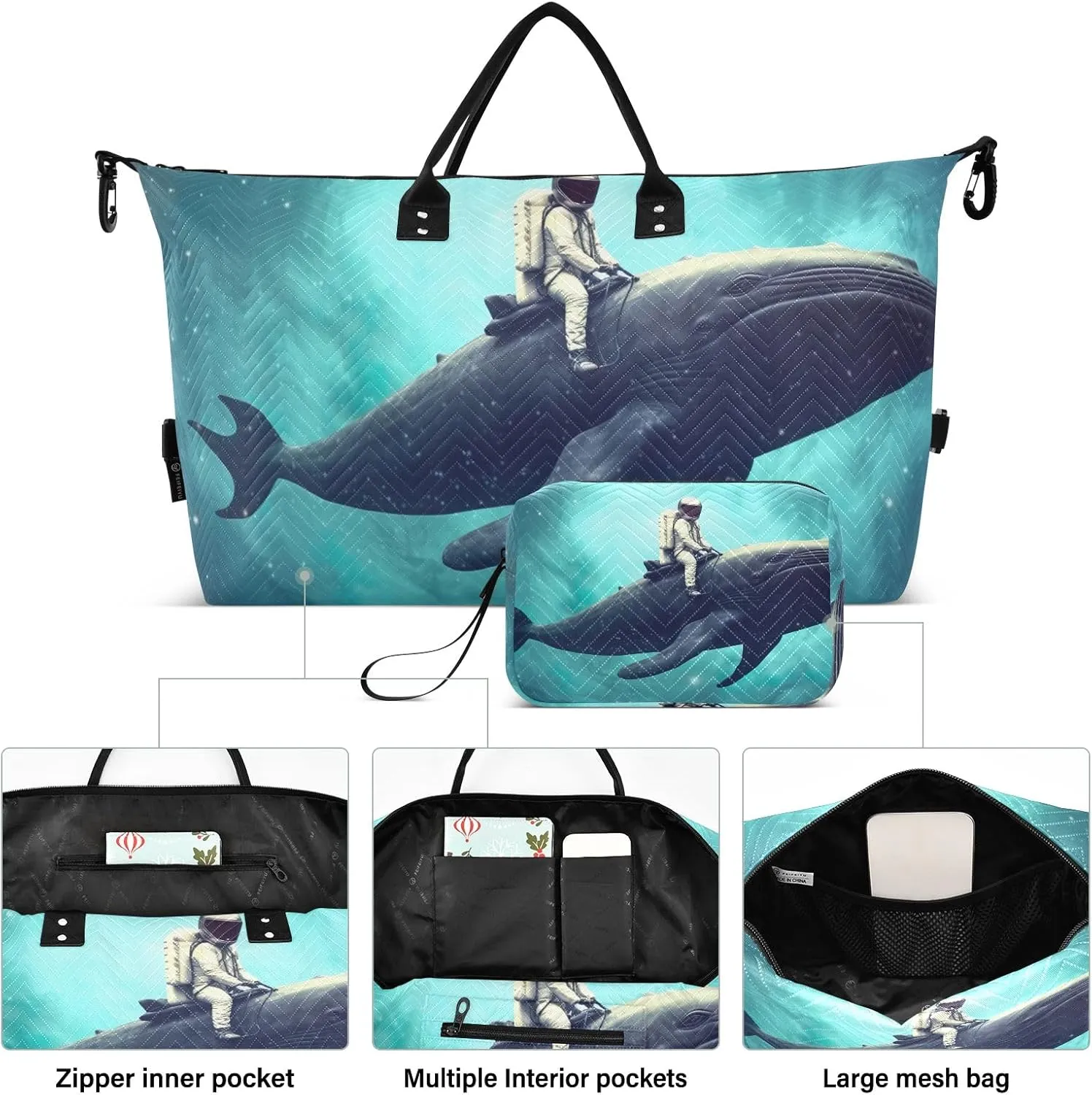 Astronaut Riding Whale Tote Duffel Bag Men Duffle Bags Travel Men Gym Bag Mens Overnight Bag Weekender