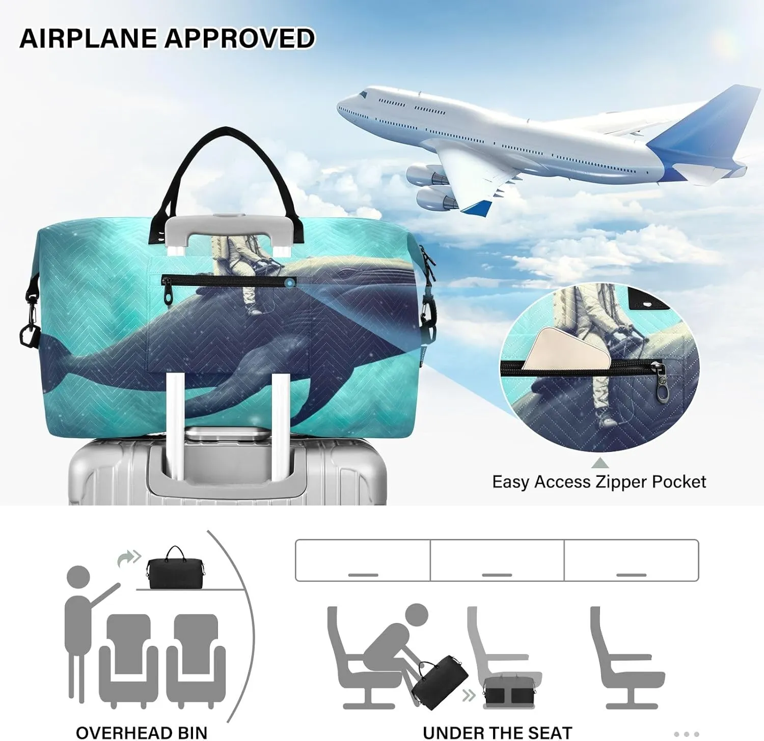 Astronaut Riding Whale Tote Duffel Bag Men Duffle Bags Travel Men Gym Bag Mens Overnight Bag Weekender