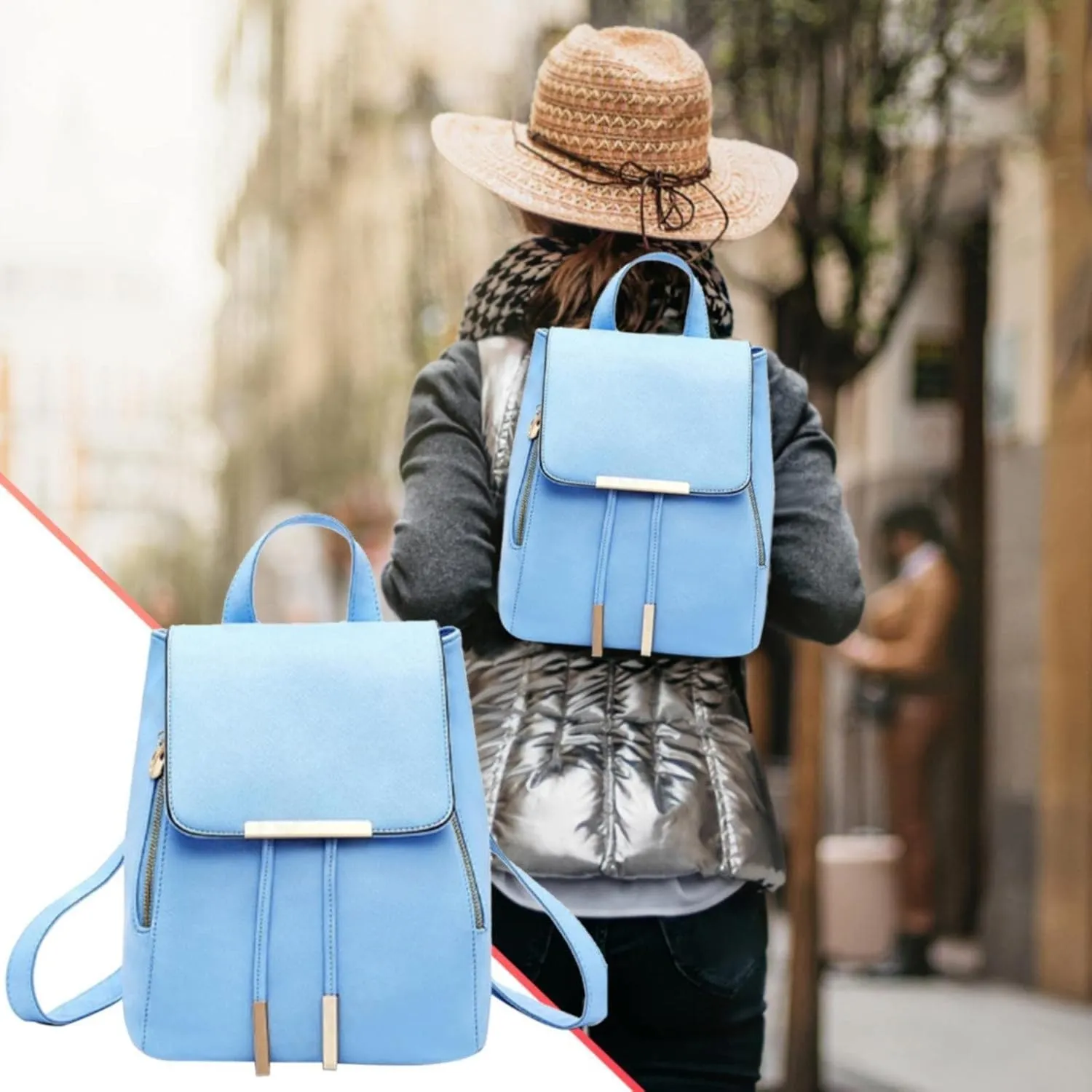 Back To School Backpacks Leisure Flip Backpack Bag PU Leather Shoulder Bag School Travel Backpack Function (A, One Size)