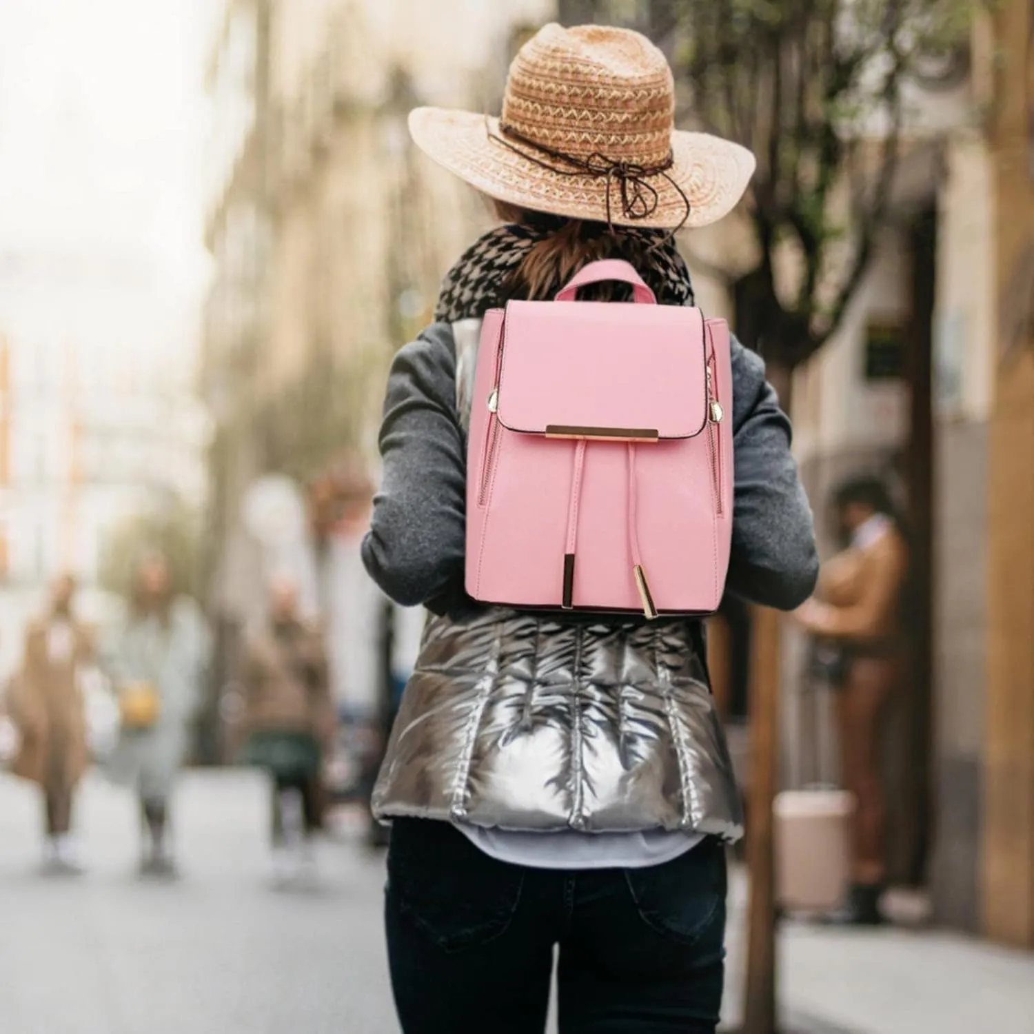 Back To School Backpacks Leisure Flip Backpack Bag PU Leather Shoulder Bag School Travel Backpack Function (A, One Size)