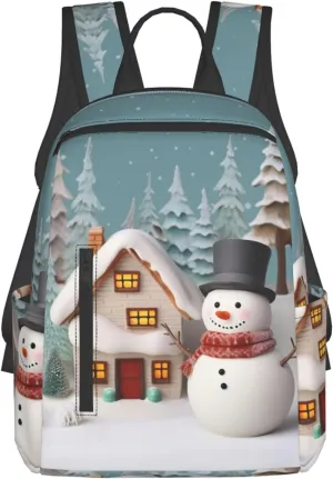 Backpack Casual Daypack for Men Women Snowman and Village Laptop Backpack Lightweight Travel Bag Shoulder Bag for Work Hiking