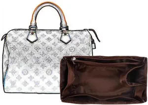 Bag organizer suitable for Lv speedy nylon storage liner bag handbag organizer plug-in wallet lining storage bag(Coffee a,Foe Lv speedy 30)