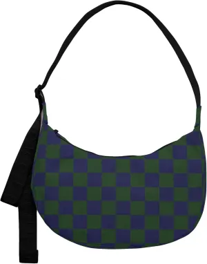BAGGU Medium Nylon Crescent Bag - Navy Green Check