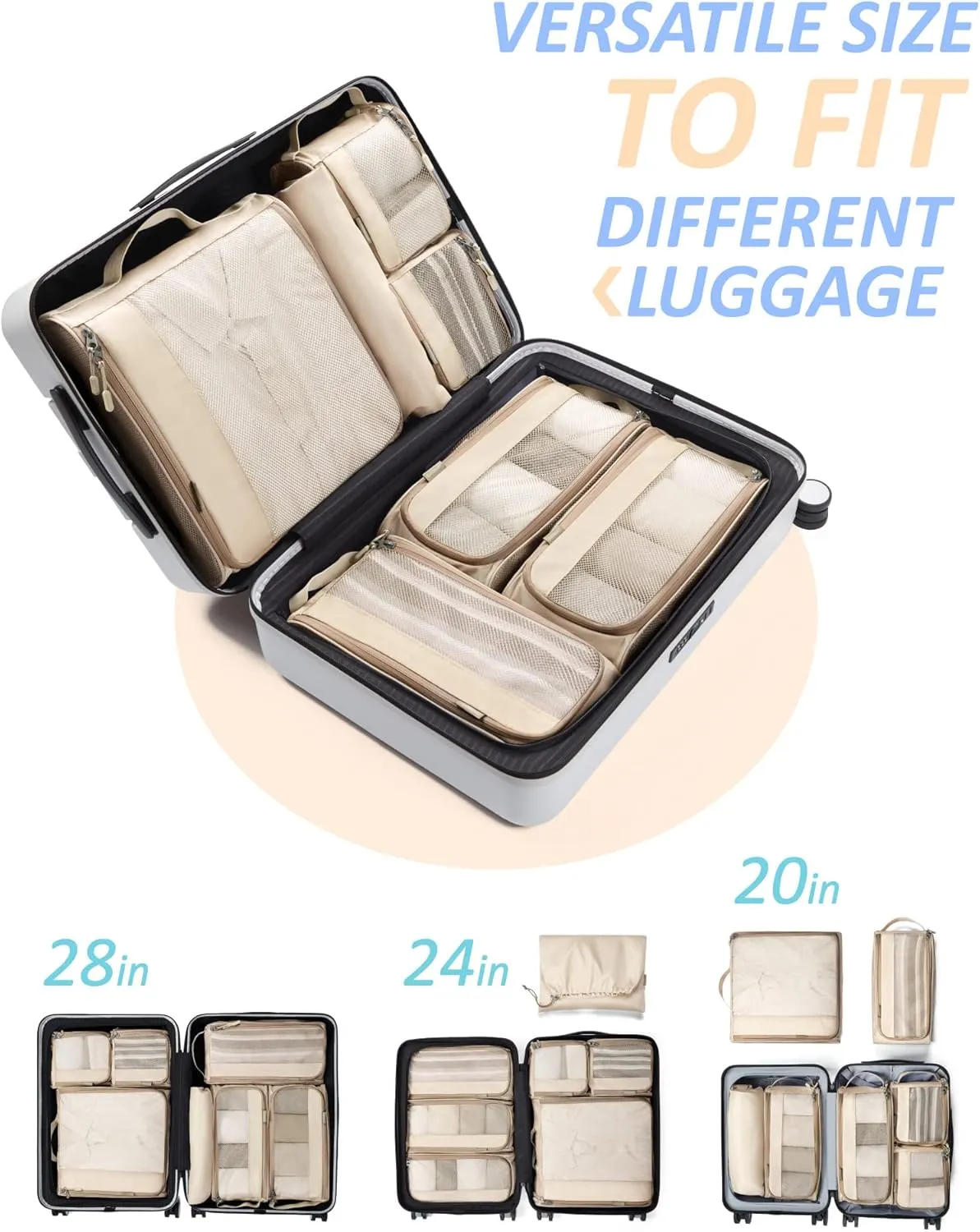 BAGSMART Keep Shape Packing Cubes, 7 Set for Travel, Lightweight Cubes, Suitcase Organizer Bags Set for Essentials