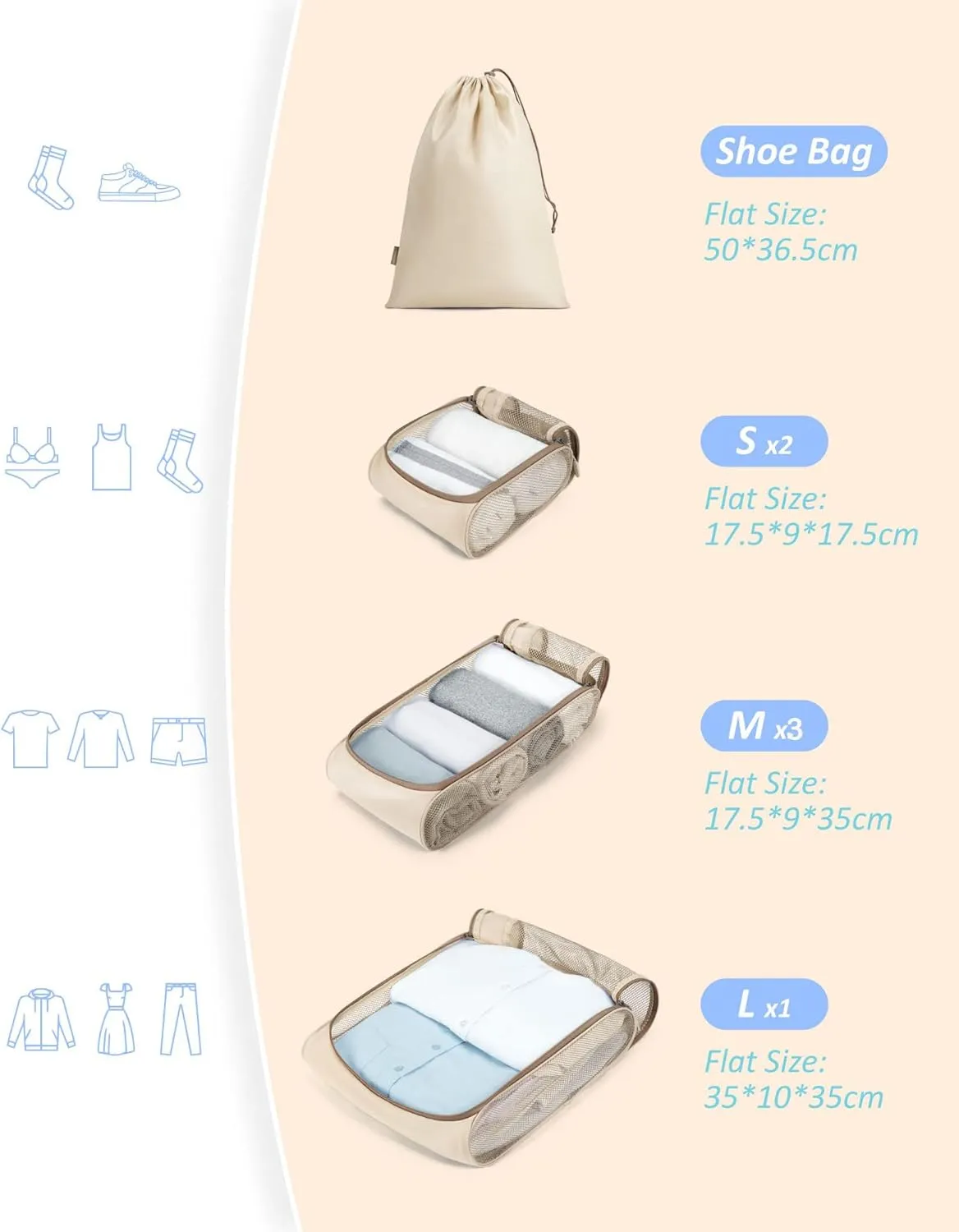BAGSMART Keep Shape Packing Cubes, 7 Set for Travel, Lightweight Cubes, Suitcase Organizer Bags Set for Essentials