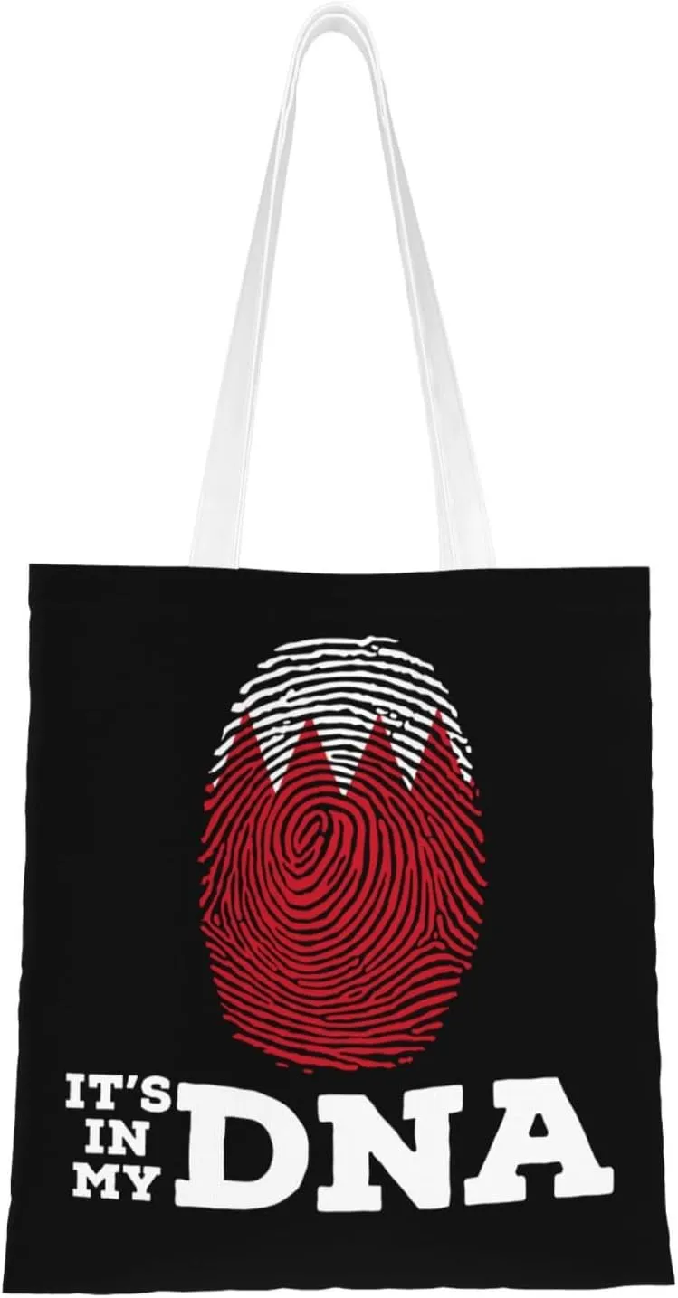 Bahrain It's in My DNA Tote Bag for Women Canvas Shopping Bags Reusable Large Capacity Casual Shoulder Handbags Grocery Bags DIY Gift Bags